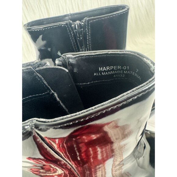 Women's Bamboo Harper Pointed Toe Faux Patent Leather Ankle Bootie Black - Picture 9 of 12